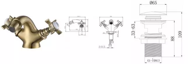 Смеситель для биде «Caprigo» Bristol 21-530-vot с донным клапаном бронза