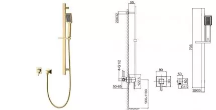 Смеситель для душа «Caprigo» Diamante 50-115-oro золото