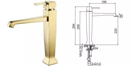 Смеситель для раковины «Caprigo» Diamante 50-023-oro с донным клапаном золото