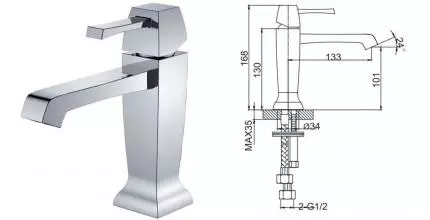 Смеситель для раковины «Caprigo» Diamante 50-020-crm с донным клапаном хром