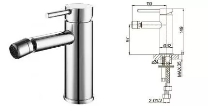 Смеситель для биде «Caprigo» Don 53-030-CRM с донным клапаном хром Смеситель для биде «Caprigo» Don 53-030-CRM с донным клапаном хром