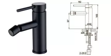 Смеситель для биде «Caprigo» Don 53-030-NER с донным клапаном чёрный матовый