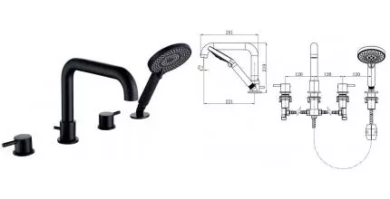 Смеситель на борт ванны «Caprigo» Don 53-410-NER чёрный матовый