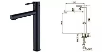 Смеситель для раковины «Caprigo» Don 53-023-NER чёрный матовый Смеситель для раковины «Caprigo» Don 53-023-NER чёрный матовый