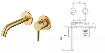 Смеситель для раковины «Caprigo» Don 53-027-BRG матовое золото Смеситель для раковины «Caprigo» Don 53-027-BRG матовое золото