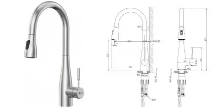 Смеситель для кухонной мойки «Lemark» Expert LM5084S с выдвижным изливом сталь Смеситель для кухонной мойки «Lemark» Expert LM5084S с выдвижным изливом сталь