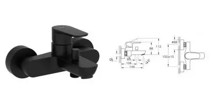 Смеситель для ванны «Vitra» Flow Soft A4294636EXP чёрный матовый Смеситель для ванны «Vitra» Flow Soft A4294636EXP чёрный матовый