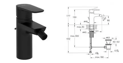 Смеситель для биде «Vitra» Flow Soft A4305436EXP с донным клапаном чёрный матовый Смеситель для биде «Vitra» Flow Soft A4305436EXP с донным клапаном чёрный матовый