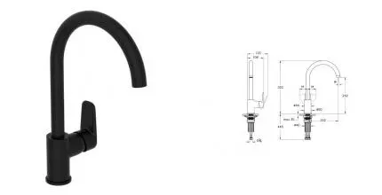 Смеситель для кухонной мойки «Vitra» Flow Soft A4341936EXP чёрный матовый Смеситель для кухонной мойки «Vitra» Flow Soft A4341936EXP чёрный матовый