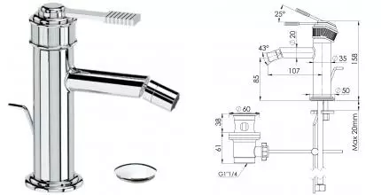 Смеситель для биде «Remer» Atelier AL20 с донным клапаном хром Смеситель для биде «Remer» Atelier AL20 с донным клапаном хром