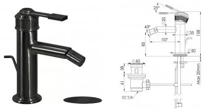 Смеситель для биде «Remer» Atelier AL20CFP с донным клапаном брашированный чёрный хром Смеситель для биде «Remer» Atelier AL20CFP с донным клапаном брашированный чёрный хром