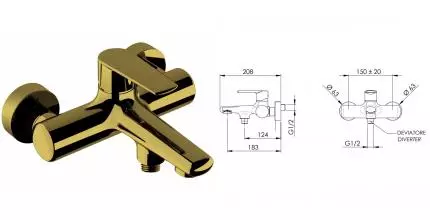 Смеситель для ванны с душем «Remer» Vanity V05BG брашированное золото Смеситель для ванны с душем «Remer» Vanity V05BG брашированное золото