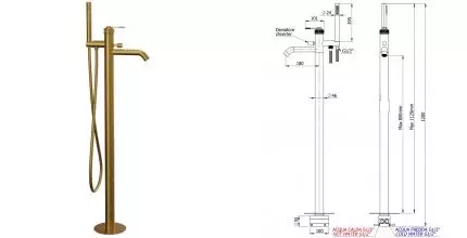Напольный смеситель для ванны с душем «Remer» Atelier AL08BG брашированное золото Напольный смеситель для ванны с душем «Remer» Atelier AL08BG брашированное золото