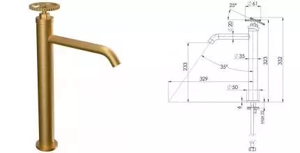 Смеситель для раковины «Remer» Chrono CH11LXLBG брашированное золото Смеситель для раковины «Remer» Chrono CH11LXLBG брашированное золото