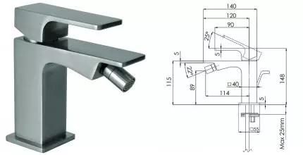 Смеситель для биде «Remer» Absolute AU20NP с донным клапаном брашированный никель Смеситель для биде «Remer» Absolute AU20NP с донным клапаном брашированный никель