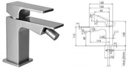 Смеситель для биде «Remer» Absolute AU20XV с донным клапаном сталь Смеситель для биде «Remer» Absolute AU20XV с донным клапаном сталь