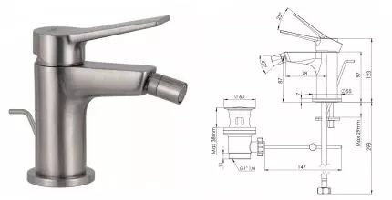 Смеситель для биде «Remer» Slash SL20XV с донным клапаном сталь