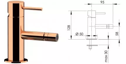 Смеситель для биде «Remer» X-Style X22RL с донным клапаном медь Смеситель для биде «Remer» X-Style X22RL с донным клапаном медь