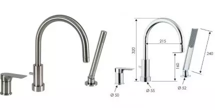 Смеситель на борт ванны «Remer» Infinity I07XV сталь