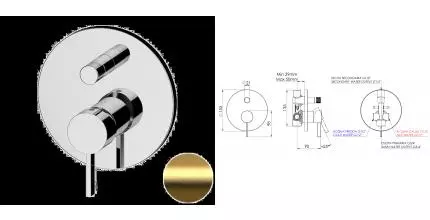 Смеситель для душа «Remer» Metrica MC09HBG брашированное золото