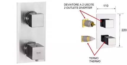 Внешняя часть смесителя «Remer» Qubica Thermo QT92KBXV на 2 выхода сталь