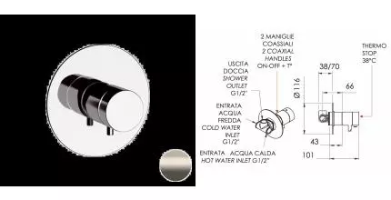 Смеситель для душа «Remer» Elegance NT30XV с термостатом сталь