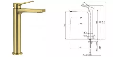 Смеситель для раковины «Remer» Slash SL11LBG брашированное золото