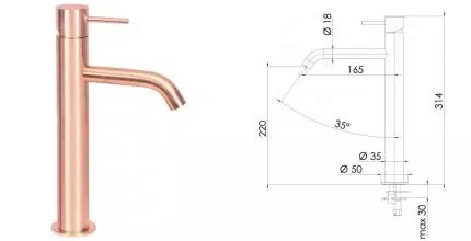 Смеситель для раковины «Remer» X-Style X11LXLRP брашированная медь