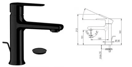 Смеситель для раковины «Remer» Vanity V10CFP с донным клапаном брашированный чёрный хром Смеситель для раковины «Remer» Vanity V10CFP с донным клапаном брашированный чёрный хром
