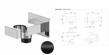 Держатель ручного душа с подключением шланга Remer 337WNO, чёрный матовый, шт 337WNO · Remer, 337WNO