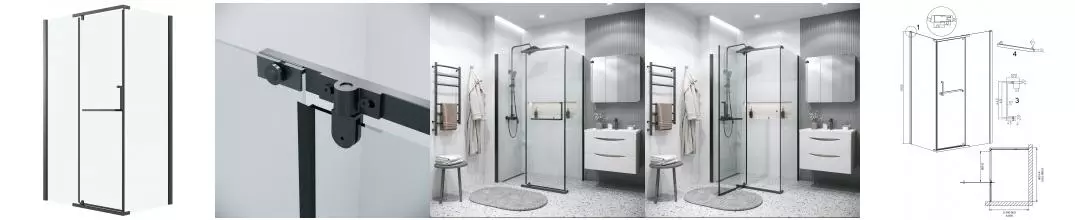 Душевой угол-ограждение «Grossman» Pragma 120.K33.03.1080.21.00 100/80 прозрачный/чёрный матовый без поддона универсальный