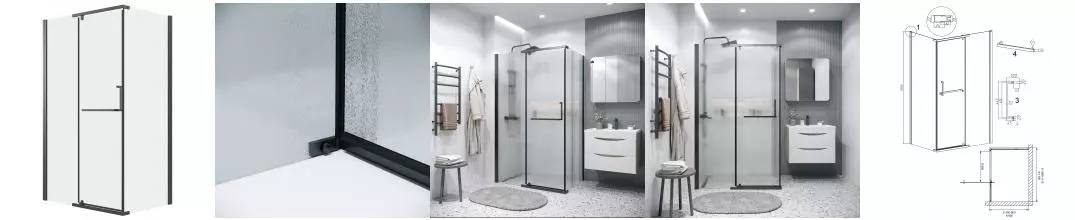 Душевой угол-ограждение «Grossman» Pragma 120.K33.03.1180.21.02 110/80 шиншилла/чёрный матовый без поддона универсальный