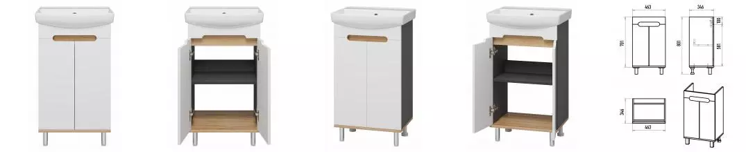 Тумба с раковиной «Misty» Сканди 50 (Клермонт 50) белая/дуб крафт/антрацит