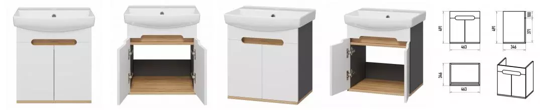 Тумба с раковиной «Misty» Сканди 50 (Клермонт 50) подвесная белая/дуб крафт/антрацит