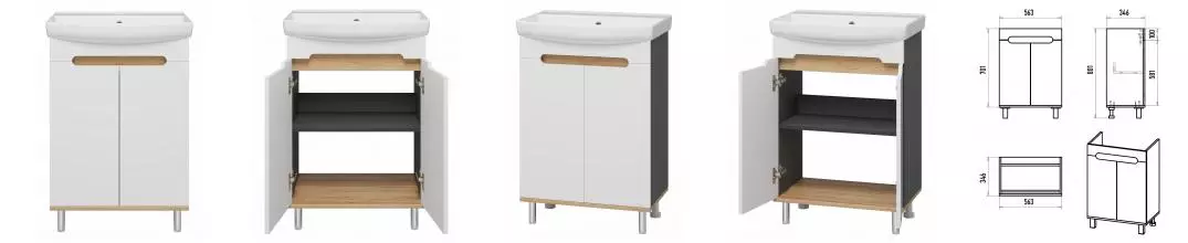 Тумба с раковиной «Misty» Сканди 60 (Клермонт 60) белая/дуб крафт/антрацит Тумба с раковиной «Misty» Сканди 60 (Клермонт 60) белая/дуб крафт/антрацит