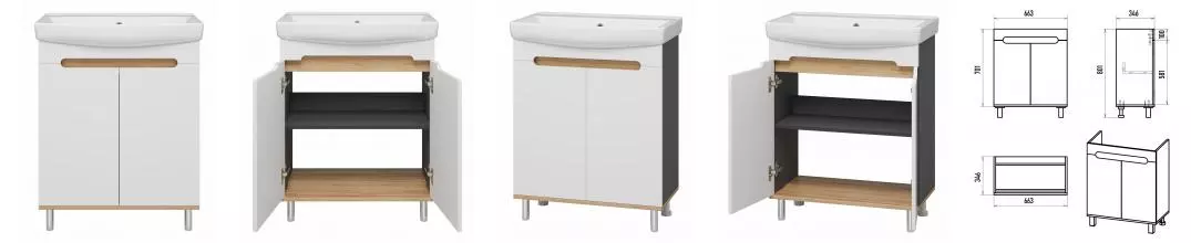 Тумба с раковиной «Misty» Сканди 70 (Клермонт 70) белая/дуб крафт/антрацит Тумба с раковиной «Misty» Сканди 70 (Клермонт 70) белая/дуб крафт/антрацит