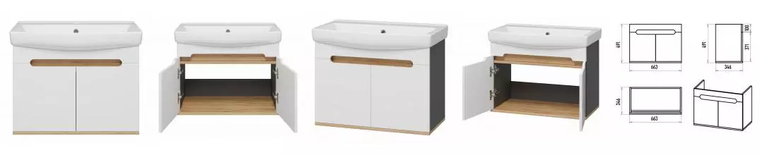 Тумба с раковиной «Misty» Сканди 70 (Клермонт 70) подвесная белая/дуб крафт/антрацит