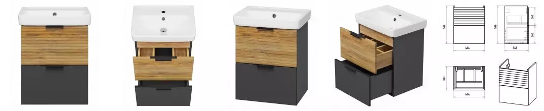 Тумба с раковиной «Misty» Форест 50 (Томь 50) подвесная дуб Вотан/антрацит