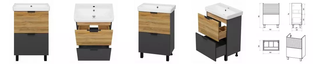 Тумба с раковиной «Misty» Форест 60 (Томь 60) дуб Вотан/антрацит