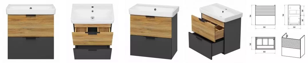 Тумба с раковиной «Misty» Форест 60 (Томь 60) подвесная дуб Вотан/антрацит