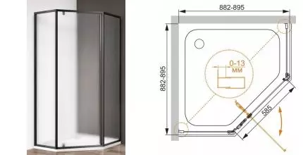 Душевой угол-ограждение «Cezares» ECO-O-P-1-90-P-NERO 90/90 рифлёный/чёрный многоугольный без поддона