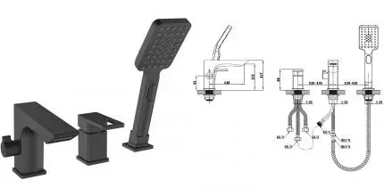 Смеситель на борт ванны «ESKO» Vela PB355B чёрный Смеситель на борт ванны «ESKO» Vela PB355B чёрный