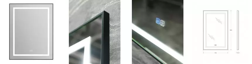 Зеркало «Belbagno» SPC-KRAFT 50/80 с сенсорным выключателем и подогревом с подсветкой чёрное