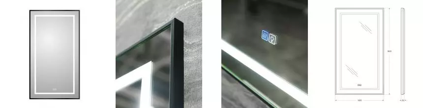 Зеркало «Belbagno» SPC-KRAFT 50/90 с сенсорным выключателем и подогревом с подсветкой чёрное