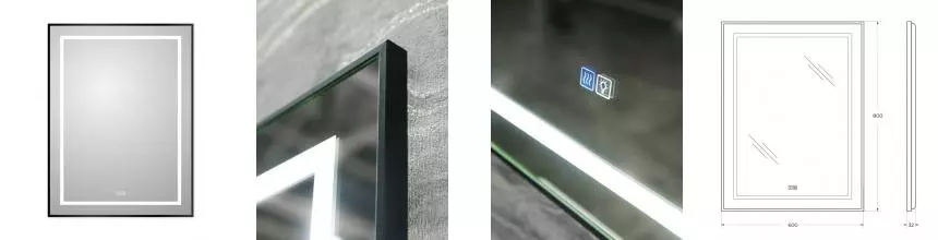 Зеркало «Belbagno» SPC-KRAFT 60/80 с сенсорным выключателем и подогревом с подсветкой чёрное