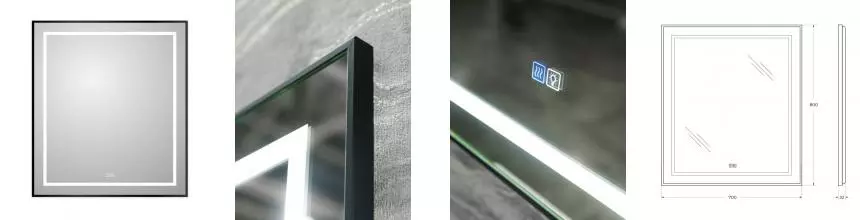 Зеркало «Belbagno» SPC-KRAFT 70/80 с сенсорным выключателем и подогревом с подсветкой чёрное Зеркало «Belbagno» SPC-KRAFT 70/80 с сенсорным выключателем и подогревом с подсветкой чёрное