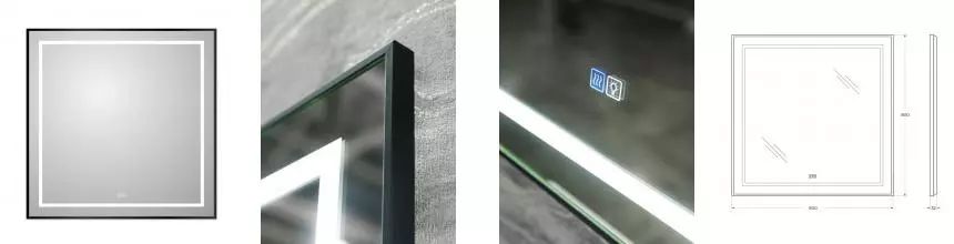 Зеркало «Belbagno» SPC-KRAFT 80/80 с сенсорным выключателем и подогревом с подсветкой чёрное Зеркало «Belbagno» SPC-KRAFT 80/80 с сенсорным выключателем и подогревом с подсветкой чёрное