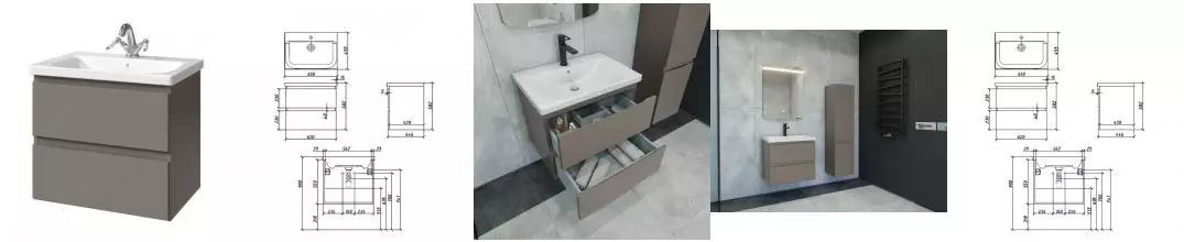 Тумба с раковиной «Caprigo» Форте 65 (Soft 65) подвесная айрон Тумба с раковиной «Caprigo» Форте 65 (Soft 65) подвесная айрон