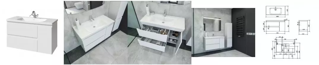 Тумба с раковиной «Caprigo» Форте 100 (Soft 100) подвесная бланж правая