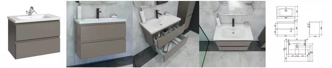 Тумба с раковиной «Caprigo» Форте 80 (Soft 80) подвесная айрон